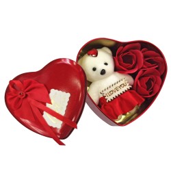 Κουτί Καρδιά Μεσαία 3 Τριαντάφυλλα & Αρκούδο 12x11x5cm Homie 423070