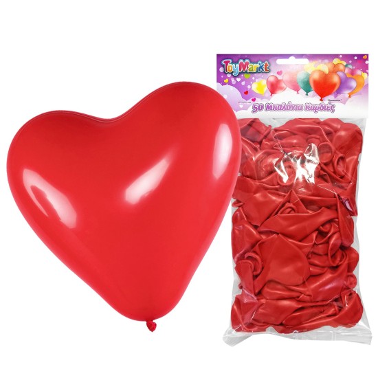 Σετ 50 Μπαλόνια Καρδιά Κόκκινη 23cm ToyMarkt 913590