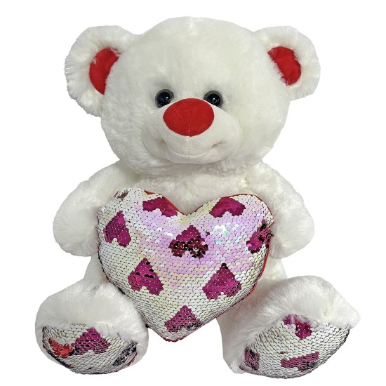 ΑΡΚΟΥΔΑΚΙ ΛΕΥΚΟ ΜΕ ΚΑΡΔΙΑ ΜΕ ΠΟΥΛΙΕΣ 35cm ToyMarkt 99454