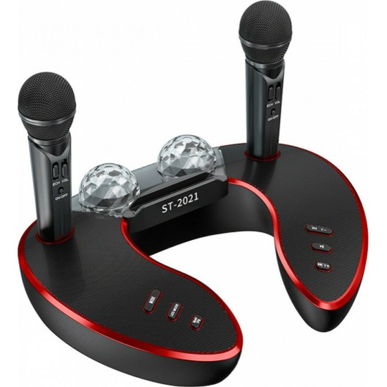 Φορητό Ηχοσύστημα Bluetooth USB/SD Karaoke Με 2 Μικρόφωνα & Disco Crystal Μαύρο/Κόκκινο ST-2021