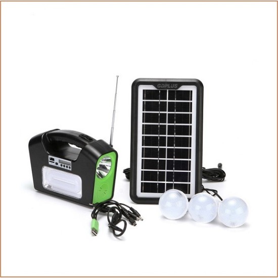 Ηλιακό σύστημα φωτισμού με φακό, 3 λάμπες LED, πλεξούδα USB και ραδιόφωνο FM GD-16 GDPLUS
