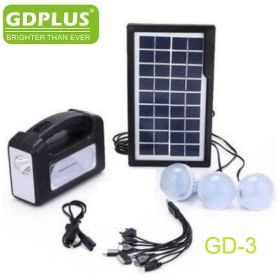 GDLite Ηλιακό Σύστημα Φωτισμού & Φόρτισης με Panel - Μπαταρία & 3 Λάμπες LED GD-8006