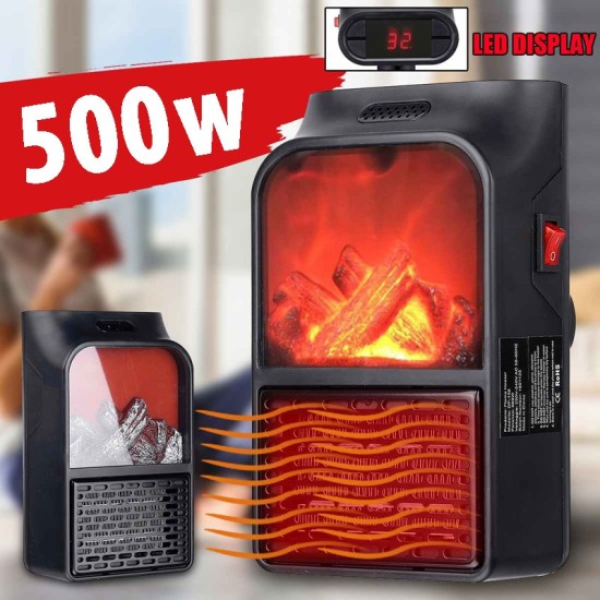 Μίνι Τζάκι Αερόθερμο με Εφέ Φλόγας 500W Μίνι Τζάκι Αερόθερμο με Εφέ Φλόγας 500W