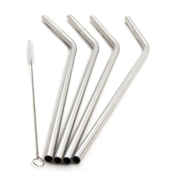 Μεταλλικά Καλαμάκια και Βουρτσάκι Καθαρισμου - Stainless Steel Drinking Straw Σετ 5 Τεμαχίων Πολύχρωμα