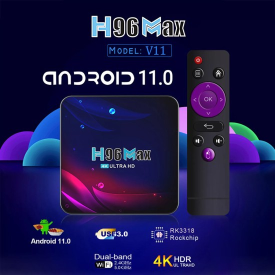 H96 Max TV Box Max V11 H96MAX-V11 4K UHD με WiFi USB 2.0 / USB 3.0 4GB RAM και 32GB Αποθηκευτικό Χώρο με Λειτουργικό Android 11.0