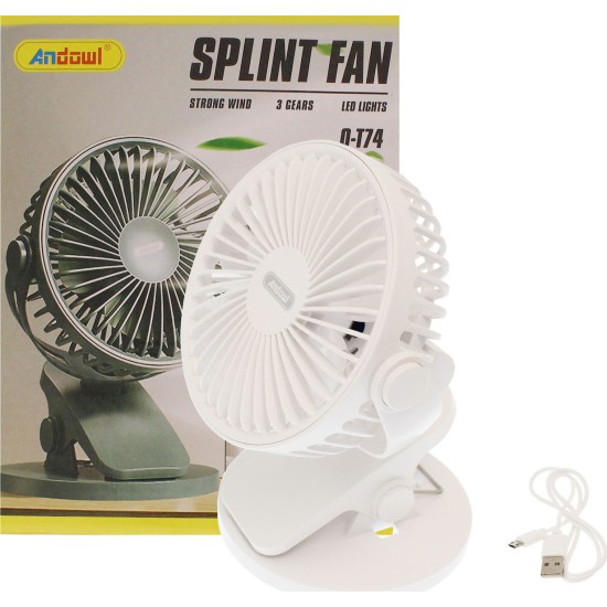 Andowl Q-T74 mini Επαναφορτιζόμενος ανεμιστήρας USB με κλιπ Λευκό
