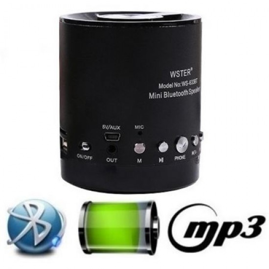 WSTER FM Mini Bluetooth Speaker WS-633BT 5V With TF Slot Mp3 & Οθόνη Black WSTER FM Mini Bluetooth Speaker WS-633BT 5V With TF Slot Mp3 & Οθόνη Black
