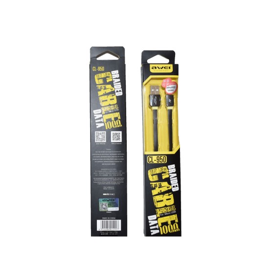 Awei Flat USB to micro USB Cable Μαύρο 1m (CL-950)