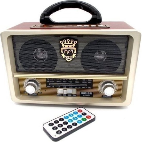 Retro Φορητό Επαναφορτιζόμενο Ραδιόφωνο USB SD Mp3 Player Recorder MEIER M-108BT