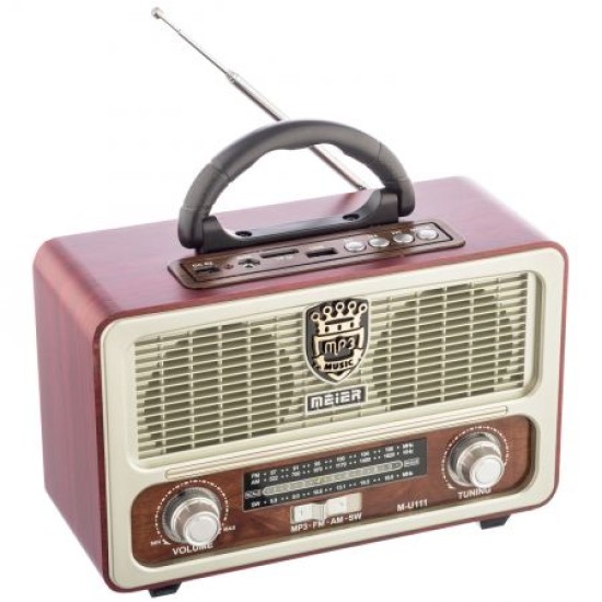Φορητό Retro Επαναφορτιζόμενο Ραδιόφωνο & Mp3 Player με Τηλεχειριστήριο FM/AM/SW3, USB, SD/ TF CARD, AUX - Meier M-U111