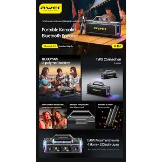 Awei KT8 Karaoke PORTABLE Σύστημα με 2 Ασύρματα Μικρόφωνα Μαύρο