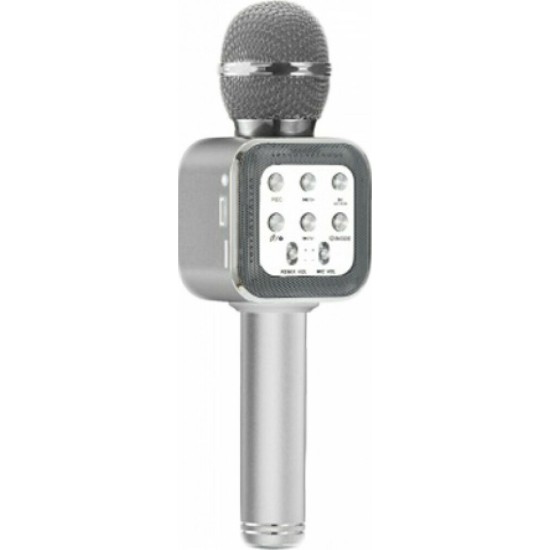 Ασύρματο Bluetooth Mικρόφωνο KARAOKE & Hi-Fi Hχείο WSTER WS-1818 Ασημί