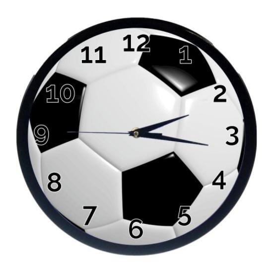 Ρολόι τοίχου Μαύρο πλαίσιο με τζάμι, ΜΠΑΛΑ ΠΟΔΟΣΦΑΙΡΟΥ, 25εκ oem