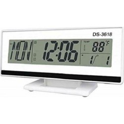 Ρολόι Ξυπνητήρι Με Αισθητήρα Ήχου LCD Οθόνη Και Ένδειξη Θερμοκρασίας – OEM DS-3618 Λευκό