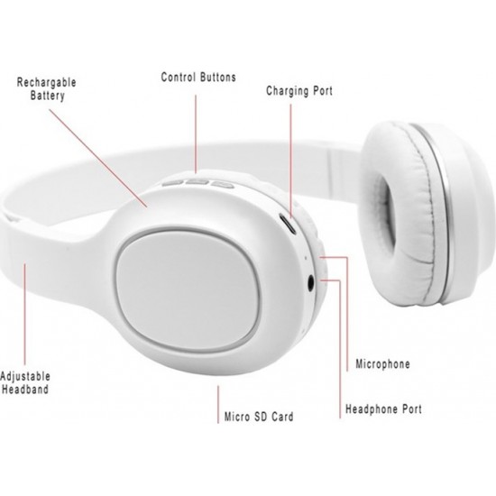 SY-BT1619 Bluetooth Wireless Bass Stereo Headset - White SY-BT1619 Bluetooth Wireless Bass Stereo Headset - White
