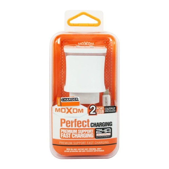 Moxom Travel Charger Dual USB 2.4A and Micro Usb Cable Model:KH-14Y Blister