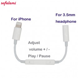 Cell Phone Multi Adjust volume Play Pause wire control adapter to 3.5mm Aux Headphone Jack Audio For iPhone 7 8 Plus ios 10.3 11