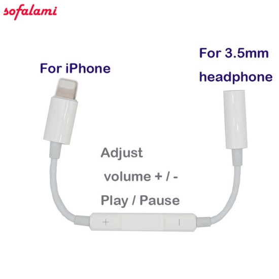 Cell Phone Multi Adjust volume Play Pause wire control adapter to 3.5mm Aux Headphone Jack Audio For iPhone 7 8 Plus ios 10.3 11