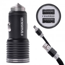 Ταχυ-φορτιστής αυτοκινήτου Fineblue FRS-7 με 2 θύρες USB 2.4A και καλώδιο microUSB - Μαύρο