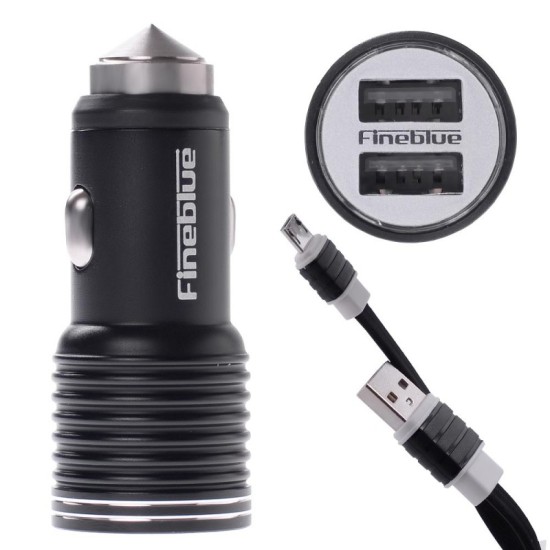 Ταχυ-φορτιστής αυτοκινήτου Fineblue FRS-7 με 2 θύρες USB 2.4A και καλώδιο microUSB - Μαύρο Ταχυ-φορτιστής αυτοκινήτου Fineblue FRS-7 με 2 θύρες USB 2.4A και καλώδιο microUSB - Μαύρο