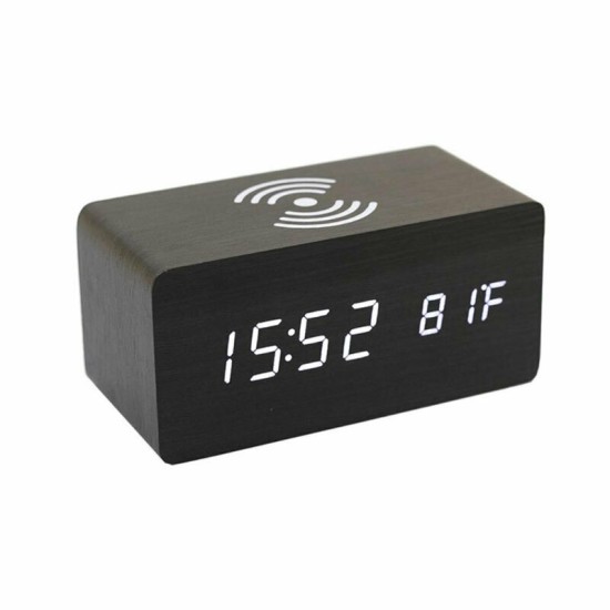 Ψηφιακό Ρολόι Επιτραπέζιο με Ξυπνητήρι Wireless Charging Γκρι PS-112833