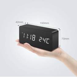 Ψηφιακό Ρολόι Επιτραπέζιο με Ξυπνητήρι Wooden Clock 02 Καφέ