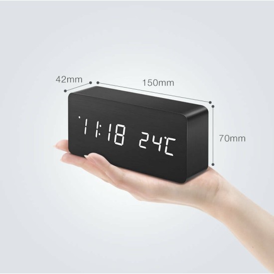 Ψηφιακό Ρολόι Επιτραπέζιο με Ξυπνητήρι Wooden Clock 02 Καφέ
