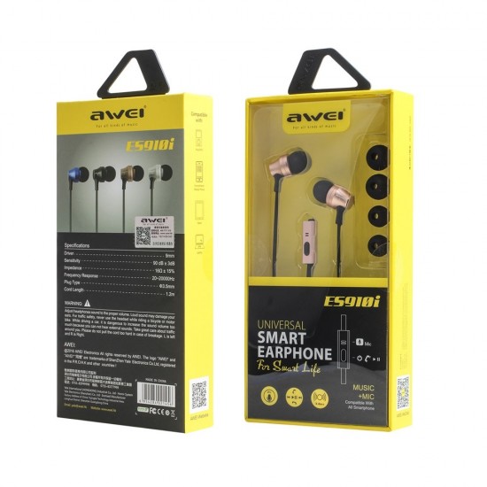 Ακουστικά AWEI Handsfree ES-910i (Μαύρο) Ακουστικά AWEI Handsfree ES-910i (Μαύρο)