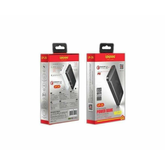 Ipipoo LP-26 Power Bank 10000mAh με 2 Θύρες USB-A και Θύρα USB-C Quick Charge 3.0 - Μαύρο