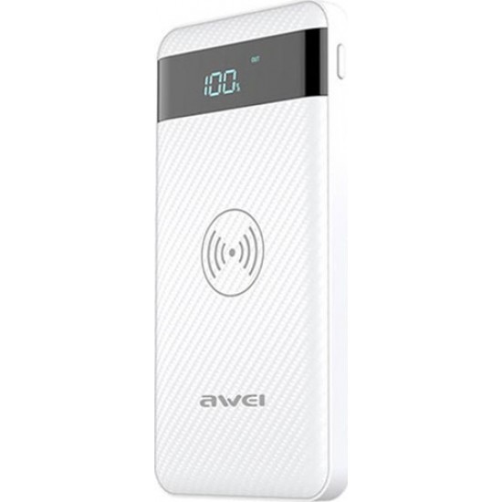 Awei 10000mAh External Battery POWER BANK με ασύρματο φορτιστή Qi - White- P55K