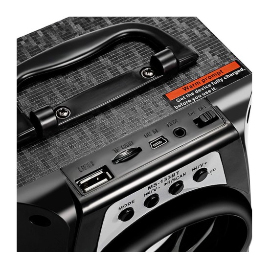 ΦΟΡΗΤΟ ΗΧΟΣΥΣΤΗΜΑ ΜΕ ΕΙΣΟΔΟ MICROSD/USB, BLUETOOTH ΚΑΙ ΡΑΔΙΟΦΩΝΟ MS-133BT - ΜΑΥΡΟ