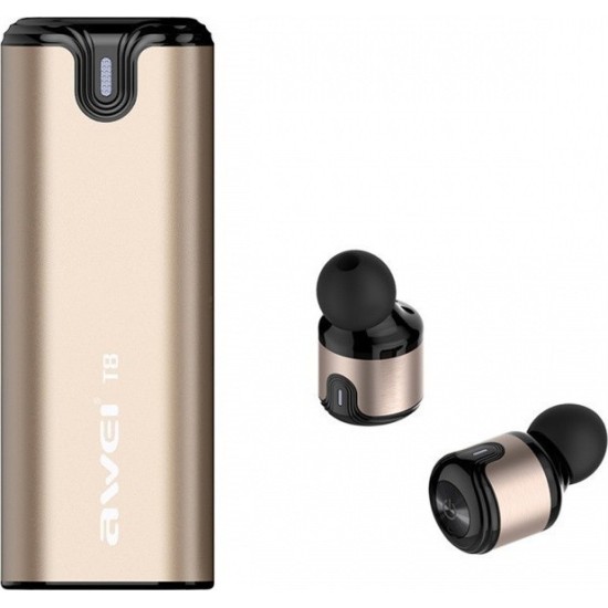 Ασύρματο Bluetooth Ακουστικό με Βάση Φόρτισης Awei T8 (Χρυσό)
