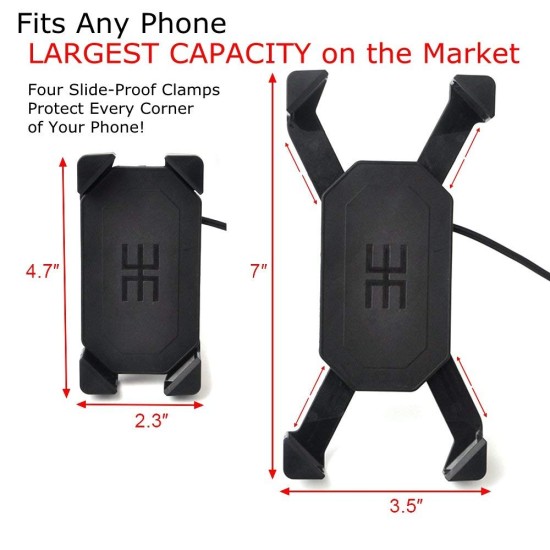 Motorcycle Phone Mount Holder with USB Charger Port Universal