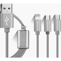 Awei Braided USB to Lightning / Type-C / micro USB Cable Γκρι 1.2m (CL-970)