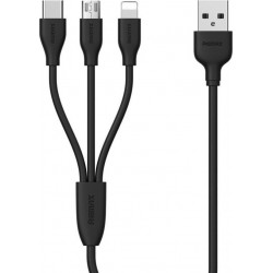 3 in1 USB - micro USB / Lightning / USB-C Cable 2.4A 1M Remax Suda RC-109th -Black