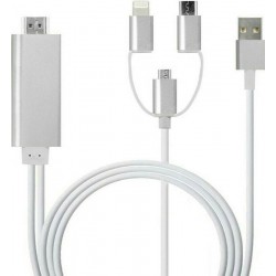 Cable HDMI male - USB Type C / Micro USB / Lightning 2m silver