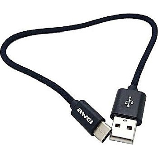 Awei Braided USB 2.0 Cable USB-C male - USB-A male Μαύρο 0.3m (CL-85)